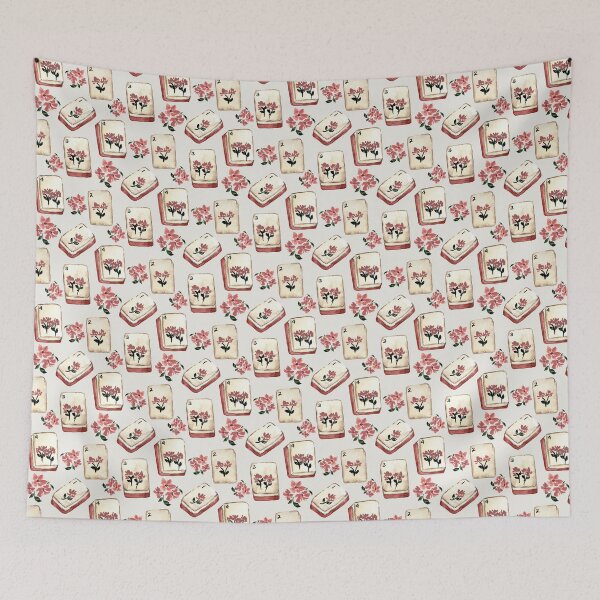 Item preview, Antique Red Watercolor Mahjong Tiles with Flowers - Light Neutral designed and sold by JasmineGDesigns.