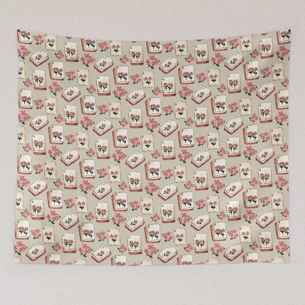 Item preview, Antique Red Watercolor Mahjong Tiles with Flowers - Beige Neutral designed and sold by JasmineGDesigns.