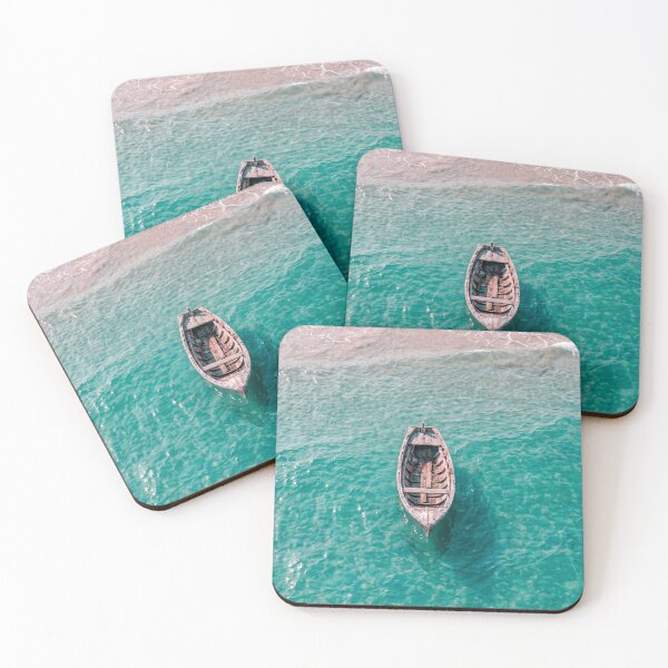 Item preview, Serene Turquoise Boat Trip - Minimalist Coastal Adventure designed and sold by Qurratul Sadia.