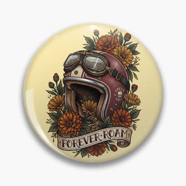 Item preview, Vintage Motorcycle Helmet Marigold Flowers Neo Traditional Tattoo designed and sold by RetroRewind Studio.