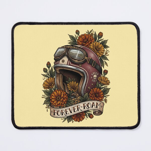 Item preview, Vintage Motorcycle Helmet Marigold Flowers Neo Traditional Tattoo designed and sold by RetroRewind Studio.