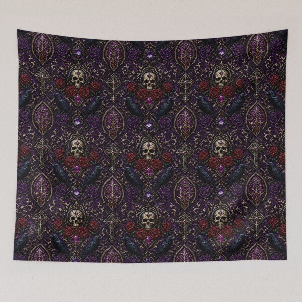 Item preview, Royal Gothic Raven & Skull Damask: Deep Purple Macabre Elegance designed and sold by cabuks.
