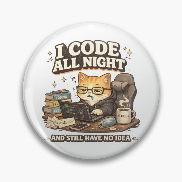Item preview, Funny Cat Programmer I Code All Night And Still Have No Idea Retro Coding Meme designed and sold by suthee navakul.