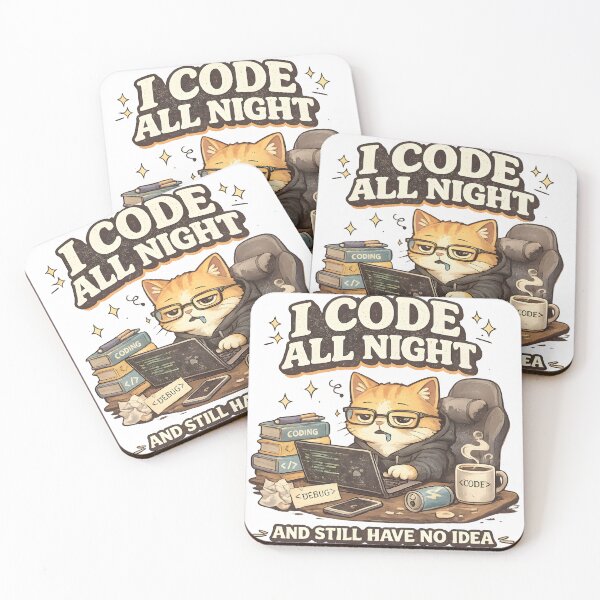 Item preview, Funny Cat Programmer I Code All Night And Still Have No Idea Retro Coding Meme designed and sold by suthee navakul.