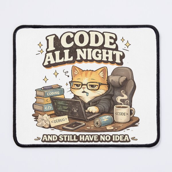 Item preview, Funny Cat Programmer I Code All Night And Still Have No Idea Retro Coding Meme designed and sold by suthee navakul.