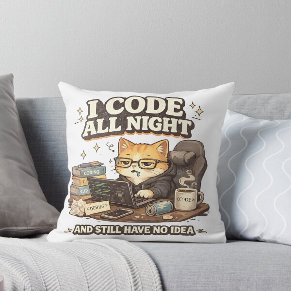 Item preview, Funny Cat Programmer I Code All Night And Still Have No Idea Retro Coding Meme designed and sold by suthee navakul.