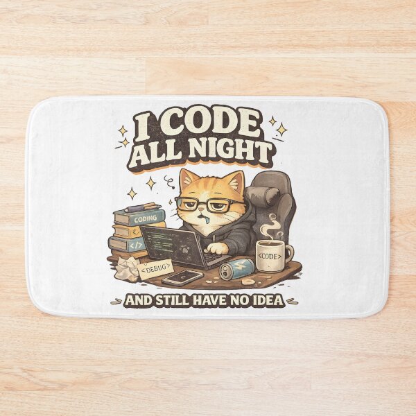 Item preview, Funny Cat Programmer I Code All Night And Still Have No Idea Retro Coding Meme designed and sold by suthee navakul.