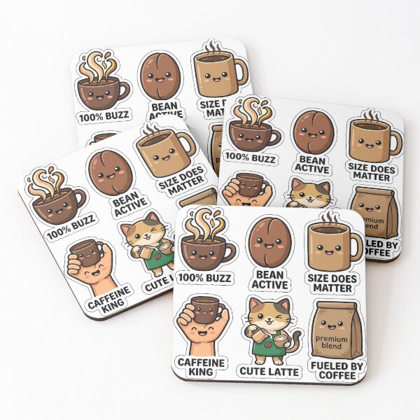 Item preview, Kawaii Caffeine Rush Sticker Pack - Cute Coffee & Energy Puns designed and sold by SimpleP.