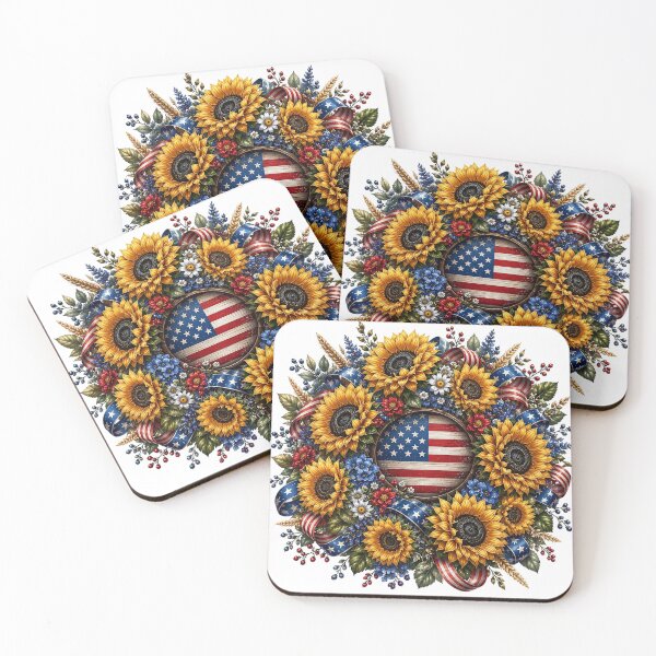 Item preview, Patriotic Sunflower Wreath with American Flag designed and sold by PetalGarden.