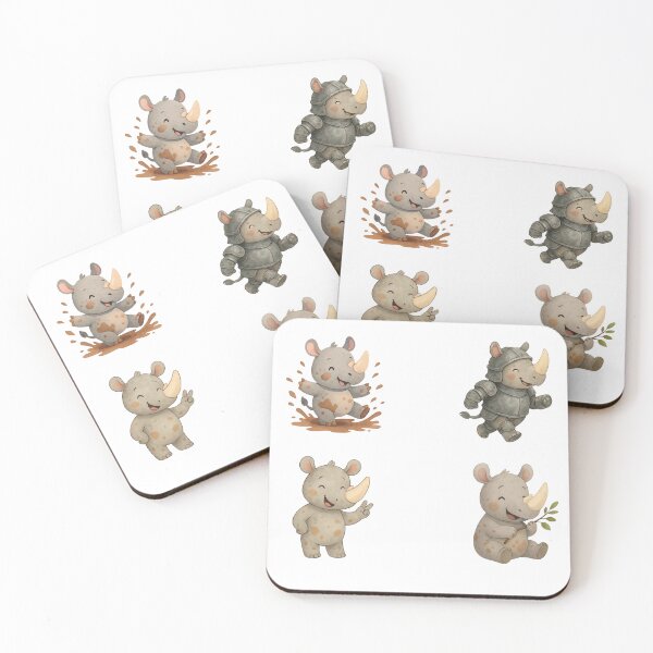 Item preview, Watercolor Rhino Sticker Set – Cute Safari Friends Collection (4 Adorable Designs) designed and sold by BeaMiciaDoodles.