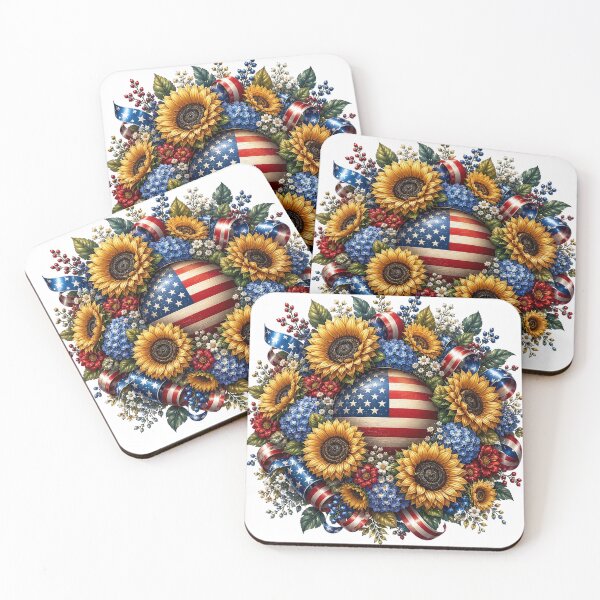 Item preview, Patriotic Sunflower Wreath with American Flag designed and sold by PetalGarden.