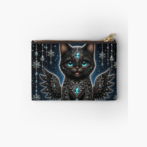 Item preview, Turquoise Black Angel Cat Dreamscape Fantasy Art Mystical Good Fortune Guardian designed and sold by Mindworx21.