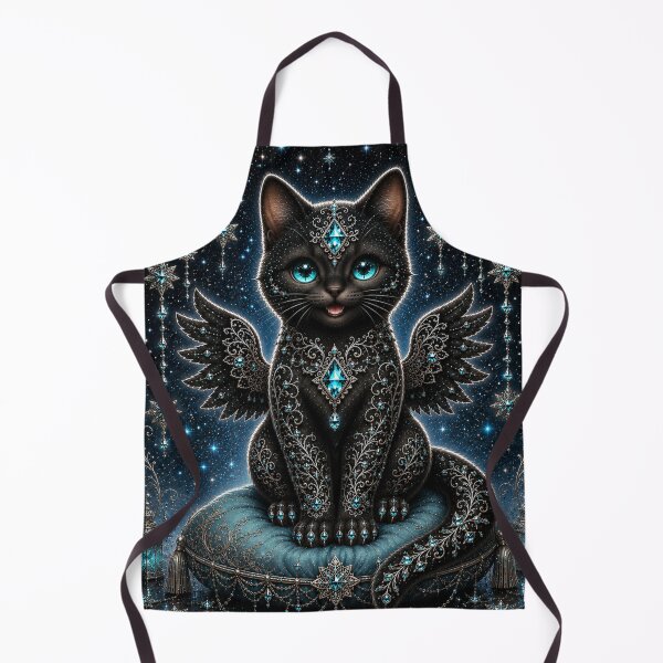 Item preview, Turquoise Black Angel Cat Dreamscape Fantasy Art Mystical Good Fortune Guardian designed and sold by Mindworx21.
