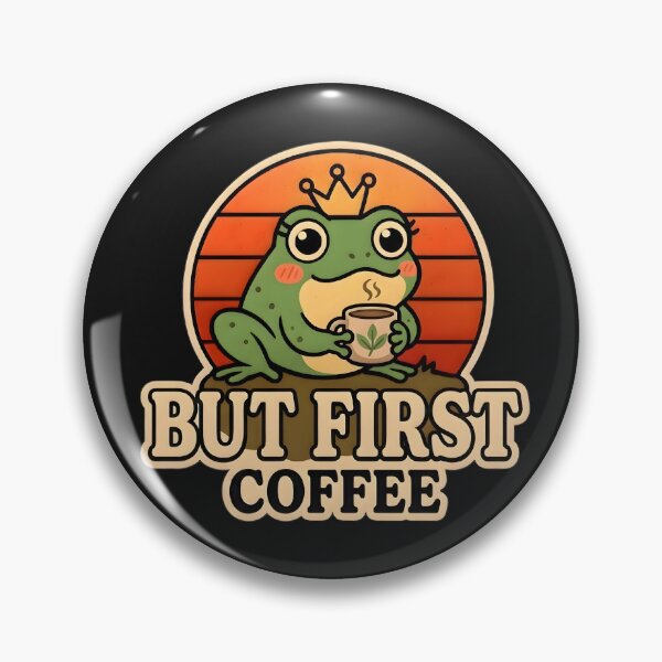 Item preview, But First Coffee Frog Sticker – Cute Frog Coffee Lover Sticker, Funny Frog Meme, Kawaii Frog with Coffee Cup, Coffee Lover Laptop Sticker designed and sold by Basma Designs | Funny Shirts, Stickers & Mugs.