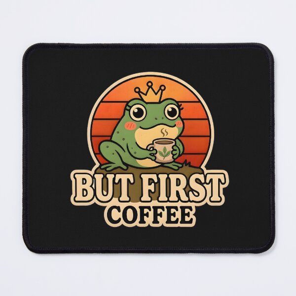Item preview, But First Coffee Frog Sticker – Cute Frog Coffee Lover Sticker, Funny Frog Meme, Kawaii Frog with Coffee Cup, Coffee Lover Laptop Sticker designed and sold by Basma Designs | Funny Shirts, Stickers & Mugs.