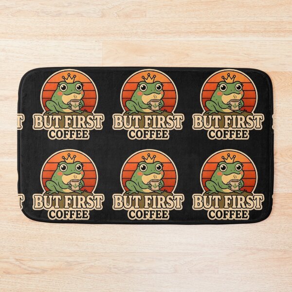 Item preview, But First Coffee Frog Sticker – Cute Frog Coffee Lover Sticker, Funny Frog Meme, Kawaii Frog with Coffee Cup, Coffee Lover Laptop Sticker designed and sold by Basma Designs | Funny Shirts, Stickers & Mugs.