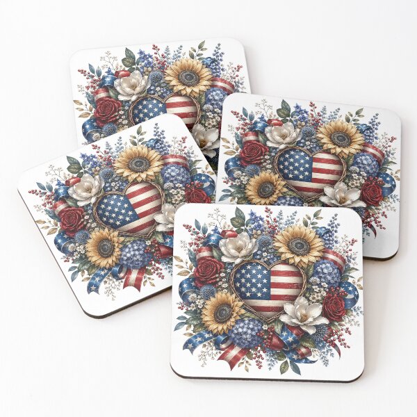 Item preview, American Flag Heart Floral Wreath designed and sold by PetalGarden.