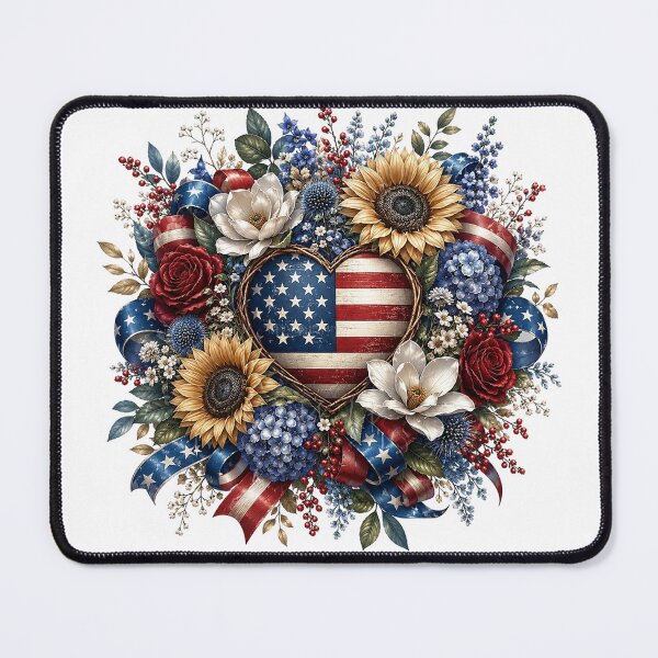 Item preview, American Flag Heart Floral Wreath designed and sold by PetalGarden.