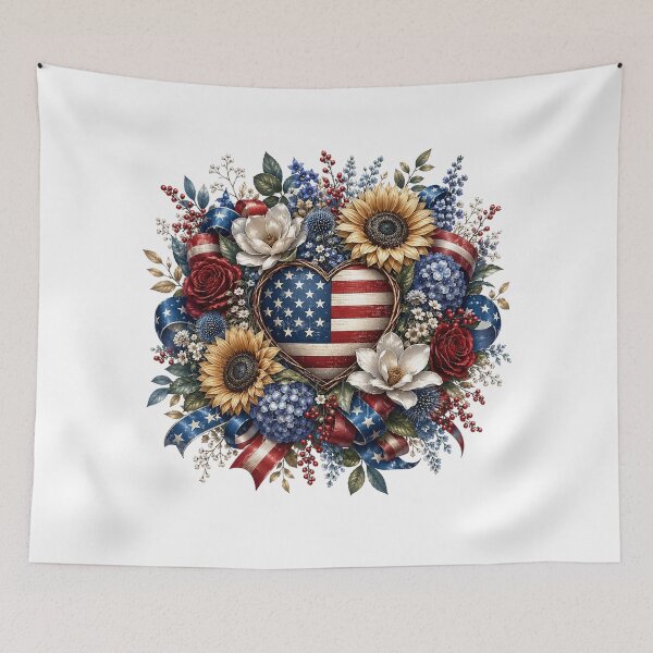 Item preview, American Flag Heart Floral Wreath designed and sold by PetalGarden.