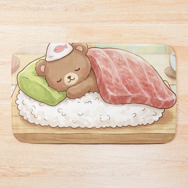 Item preview, Cute Bear Sleeping on Sushi – Kawaii Japanese Animal Illustration designed and sold by XODAD.