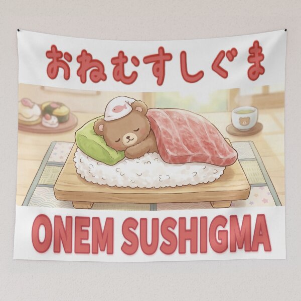 Item preview, Cute Bear Sleeping on Sushi – Kawaii Japanese Animal Illustration designed and sold by XODAD.