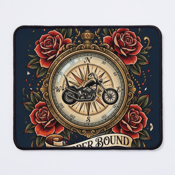 Item preview, Vintage Mechanical Compass Chopper Motorcycle Tattoo Flash designed and sold by RetroRewind Studio.