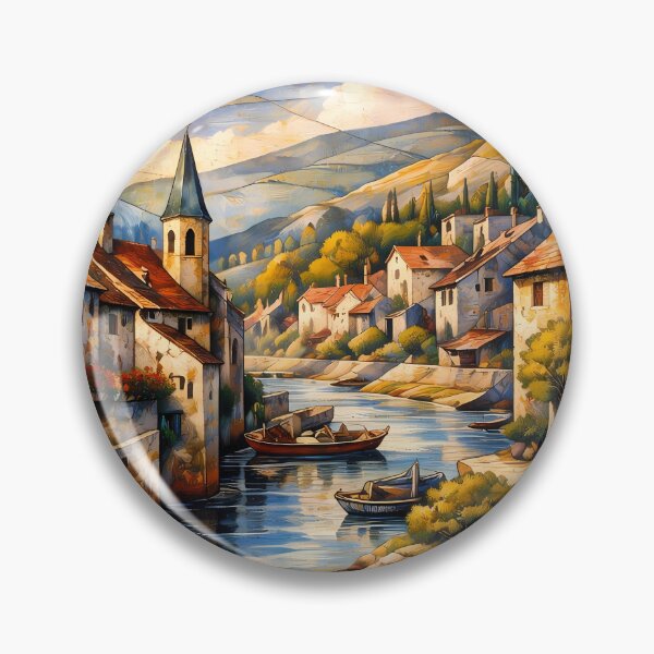 Item preview, Charming Riverside Village Scene designed and sold by cuprum.