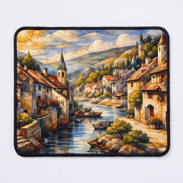 Item preview, Charming Riverside Village Scene designed and sold by cuprum.