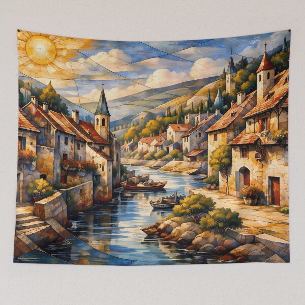 Item preview, Charming Riverside Village Scene designed and sold by cuprum.