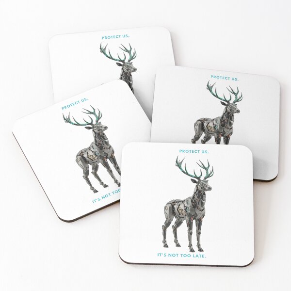 Item preview, Cyberpunk Stag Eco Manifesto: Protect Us It Is Not Too Late Mechanical Deer designed and sold by CalmFrameArt.