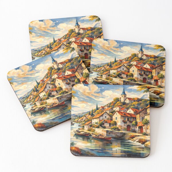 Item preview, Charming Riverside Village Scene designed and sold by cuprum.