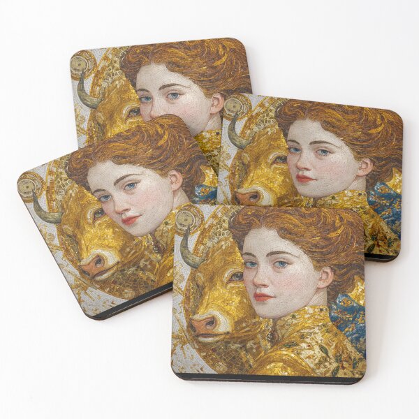 Item preview, Taurus Zodiac Art - Vintage Nouveau Golden Bull Goddess designed and sold by KissMyBerry.