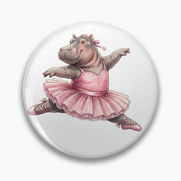 Item preview, Cute Hippo Ballerina Leap In Pink Tutu Watercolor Art designed and sold by DH-ArtLab.