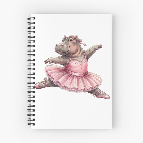 Item preview, Cute Hippo Ballerina Leap In Pink Tutu Watercolor Art designed and sold by DH-ArtLab.