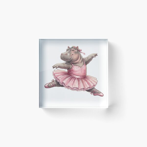 Item preview, Cute Hippo Ballerina Leap In Pink Tutu Watercolor Art designed and sold by DH-ArtLab.