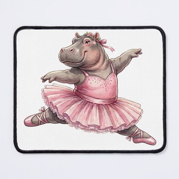 Item preview, Cute Hippo Ballerina Leap In Pink Tutu Watercolor Art designed and sold by DH-ArtLab.