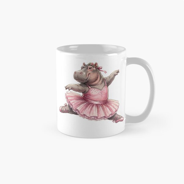 Item preview, Cute Hippo Ballerina Leap In Pink Tutu Watercolor Art designed and sold by DH-ArtLab.