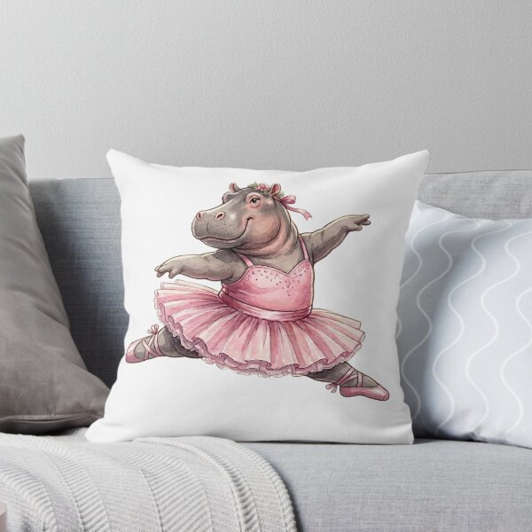 Item preview, Cute Hippo Ballerina Leap In Pink Tutu Watercolor Art designed and sold by DH-ArtLab.