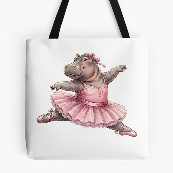 Item preview, Cute Hippo Ballerina Leap In Pink Tutu Watercolor Art designed and sold by DH-ArtLab.