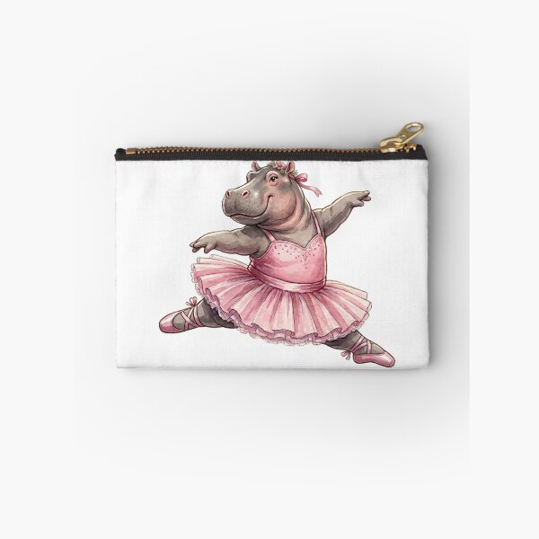 Item preview, Cute Hippo Ballerina Leap In Pink Tutu Watercolor Art designed and sold by DH-ArtLab.