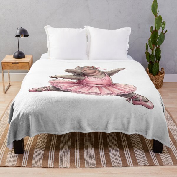 Item preview, Cute Hippo Ballerina Leap In Pink Tutu Watercolor Art designed and sold by DH-ArtLab.