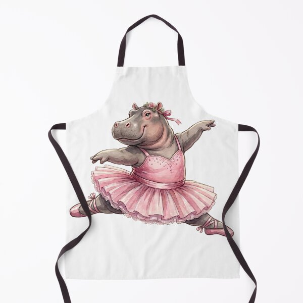 Item preview, Cute Hippo Ballerina Leap In Pink Tutu Watercolor Art designed and sold by DH-ArtLab.