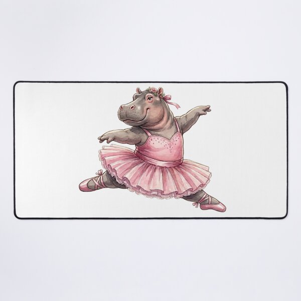 Item preview, Cute Hippo Ballerina Leap In Pink Tutu Watercolor Art designed and sold by DH-ArtLab.