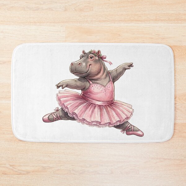 Item preview, Cute Hippo Ballerina Leap In Pink Tutu Watercolor Art designed and sold by DH-ArtLab.