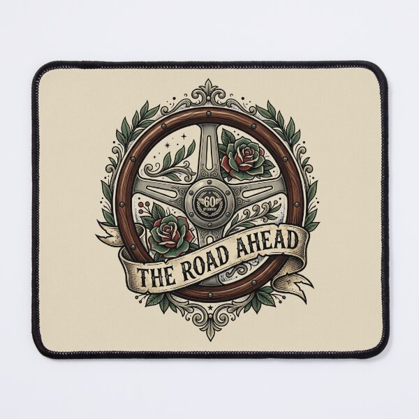 Item preview, Classic 1960s Wooden Steering Wheel Vintage Tattoo Banner designed and sold by RetroRewind Studio.