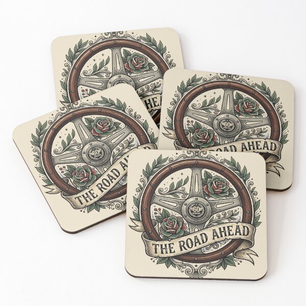 Item preview, Classic 1960s Wooden Steering Wheel Vintage Tattoo Banner designed and sold by RetroRewind Studio.
