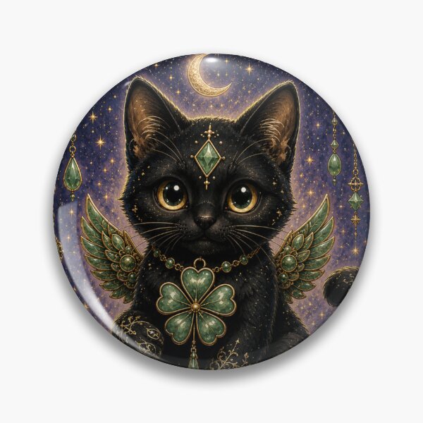 Item preview, Celestial Jade Black Clover Cat Fantasy Art Lucky Guardian Dreamscape designed and sold by Mindworx21.