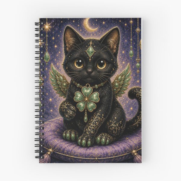 Item preview, Celestial Jade Black Clover Cat Fantasy Art Lucky Guardian Dreamscape designed and sold by Mindworx21.