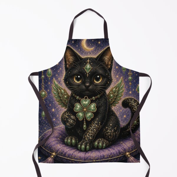 Item preview, Celestial Jade Black Clover Cat Fantasy Art Lucky Guardian Dreamscape designed and sold by Mindworx21.