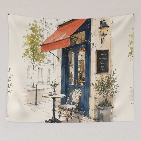 Item preview, French Café Sketch Art | Paris Bistro Watercolor Art  designed and sold by CARRAANN.